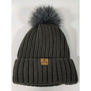 Cool Prince Knit Winter Hat Cap Beanie Lined Adult OS Dark Gray Pom Pom